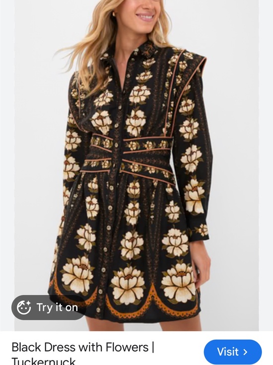 FARM Rio Dresses & Skirts - FARM Rio Black Floral Button-Front Mini Dress with Cream & Gold Accents